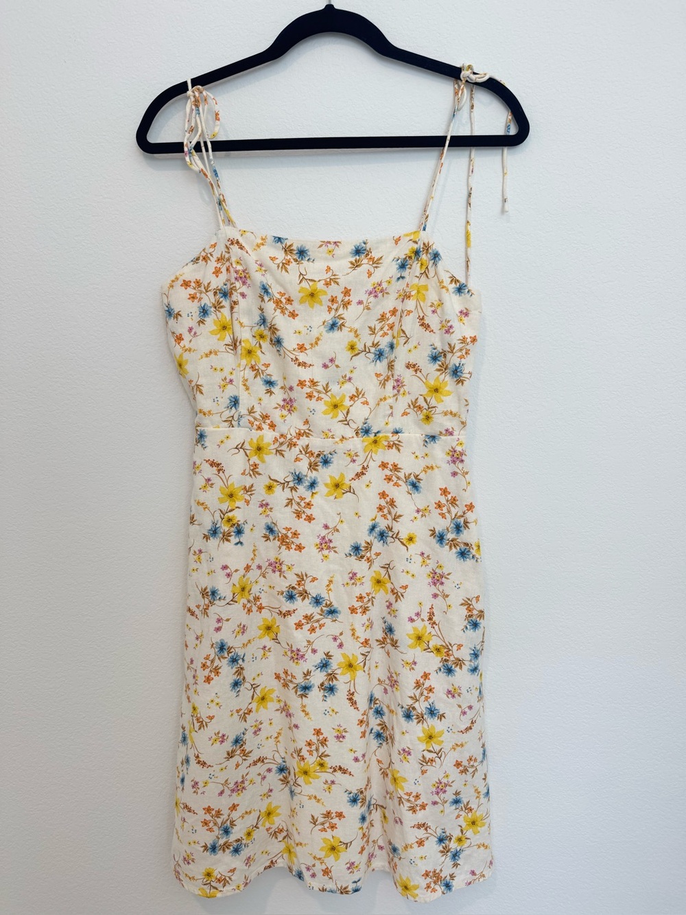 Old Navy Yellow Floral Print Linen Blend Summer Dress with Pockets